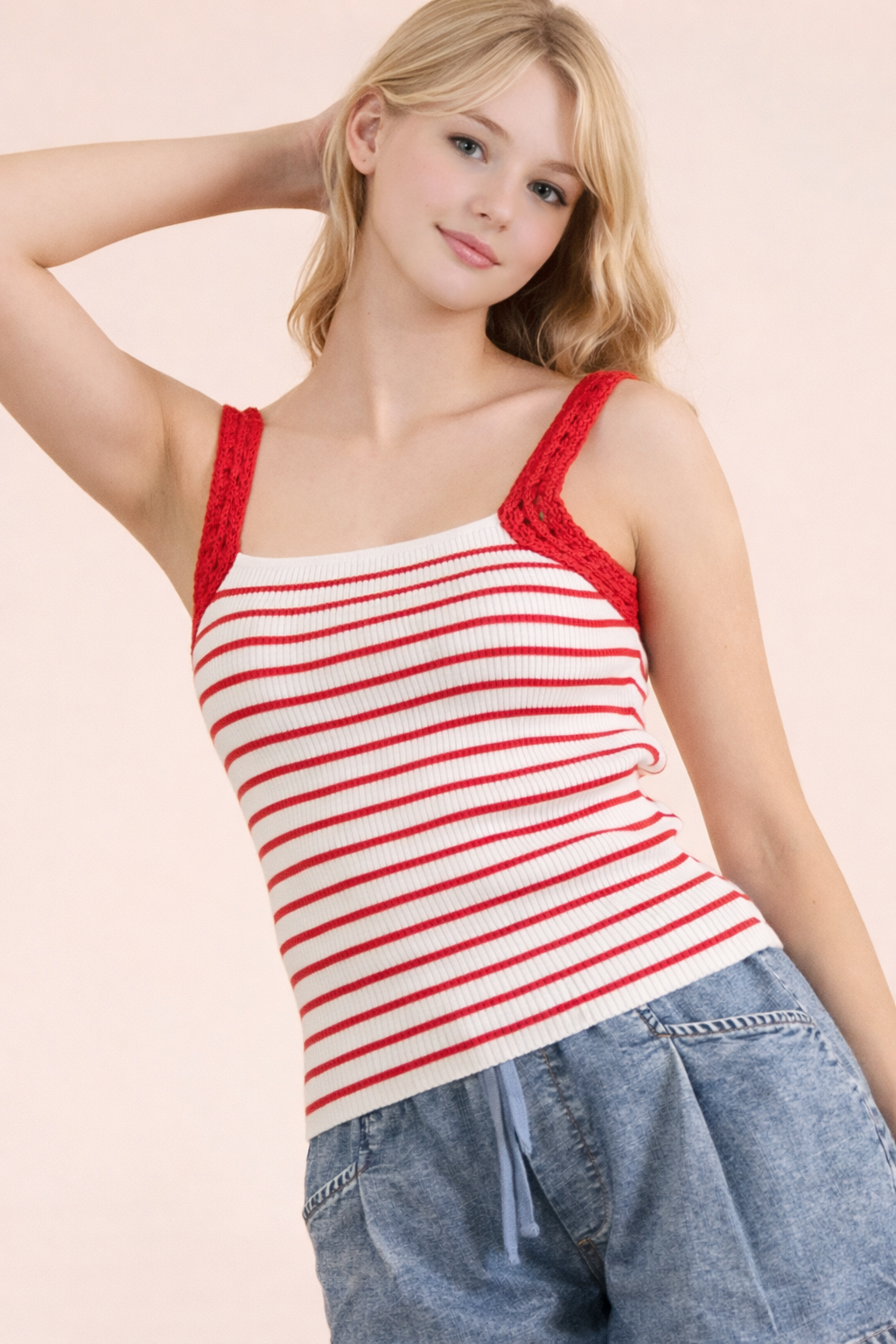Crochet Sleeve Striped Knit Tank Top (PRE🤍ORDER)