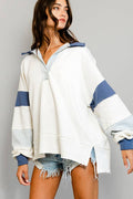 French Terry Knit Color-block Collared Loose Fit Top (PRE🤍ORDER)