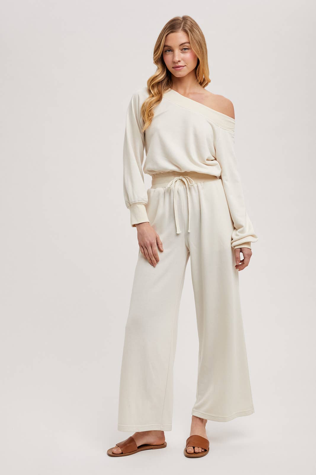 WIDE NECK OFF THE SHOULDER KNIT JUMPSUIT