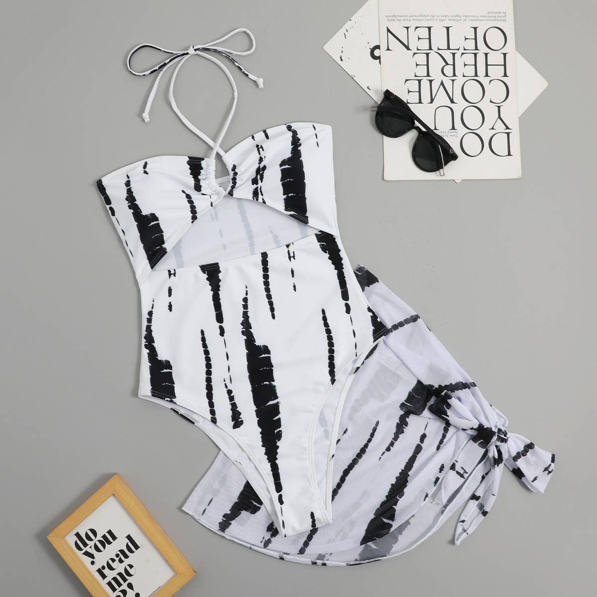 MULTICOLOR PRINT HIGH WAIST ONE PIECE SWIMSUIT
