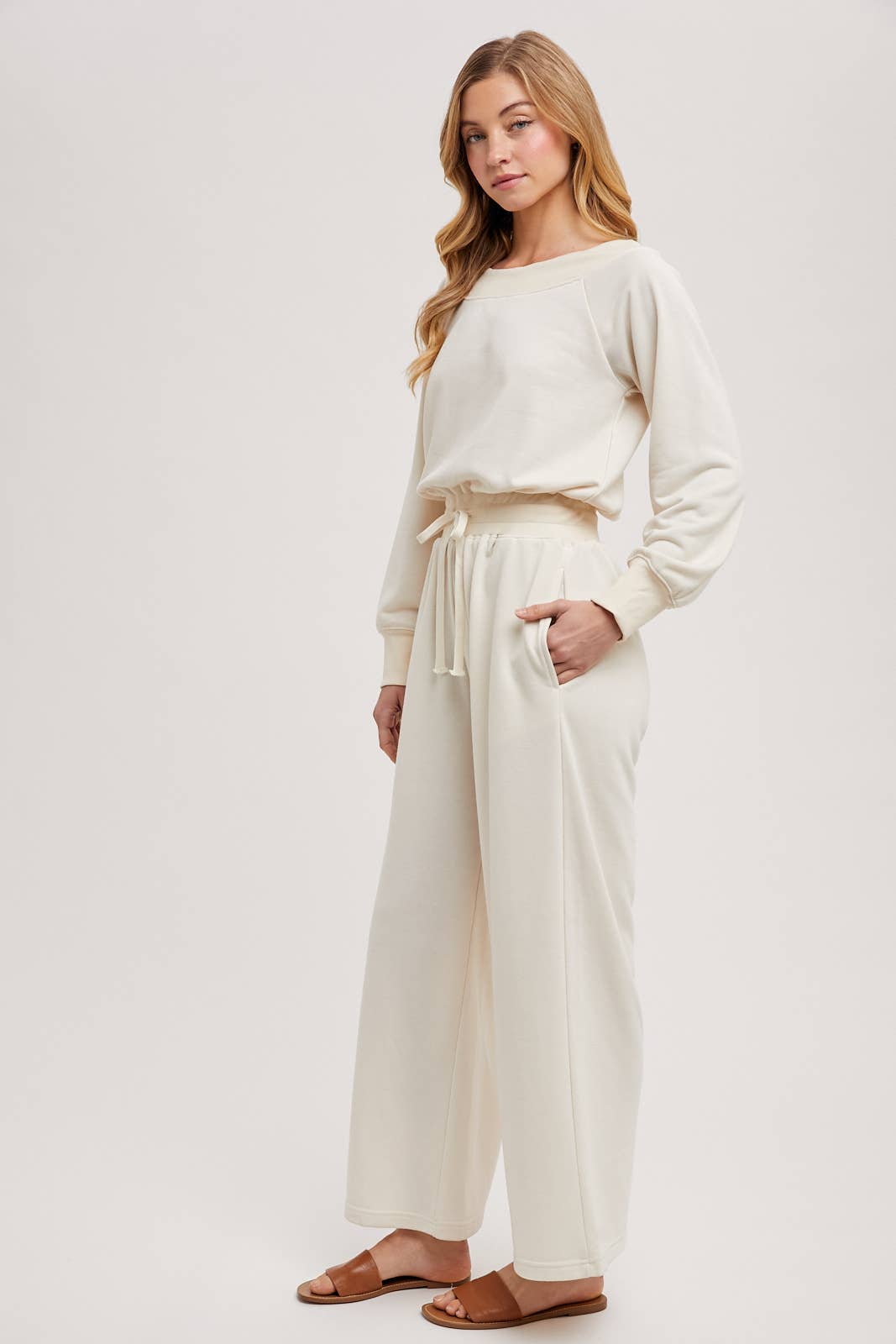 WIDE NECK OFF THE SHOULDER KNIT JUMPSUIT