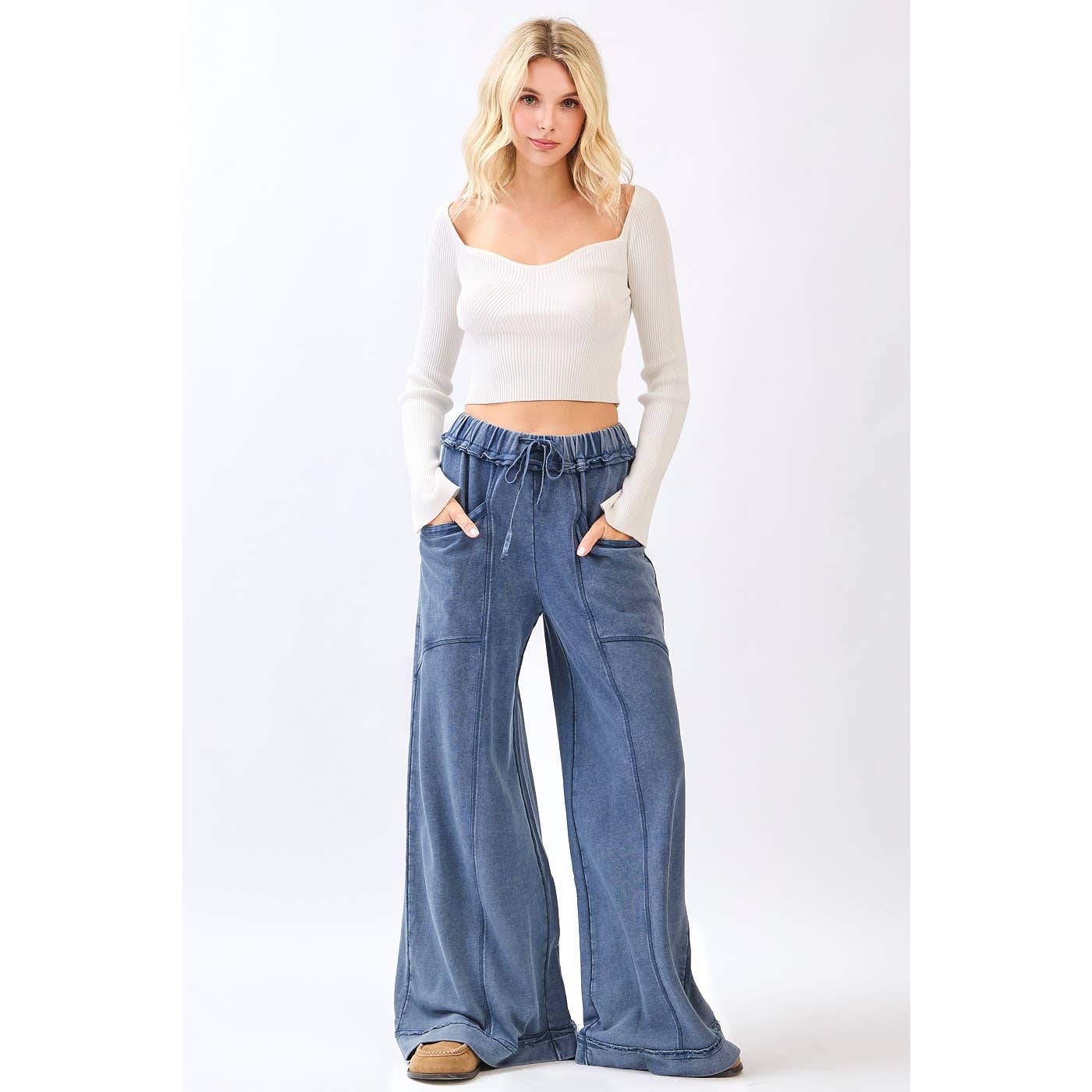 MINERAL WASH CURVED SEAM WIDE LEG PANTS (PRE🤍ORDER)