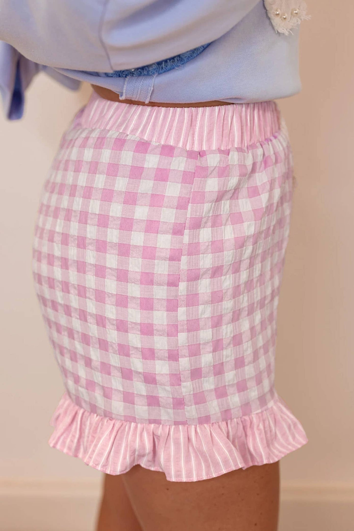 Floral Striped Ruffle Hem Lace Tie Shorts (PRE🤍ORDER)