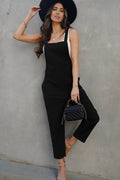 Black Adjustable Buckle Straps Cropped Jumpsuit