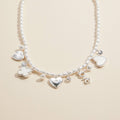 Pearl Charm Necklace with Gold & Silver Heart Pendant