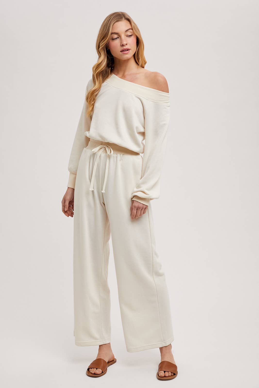 WIDE NECK OFF THE SHOULDER KNIT JUMPSUIT