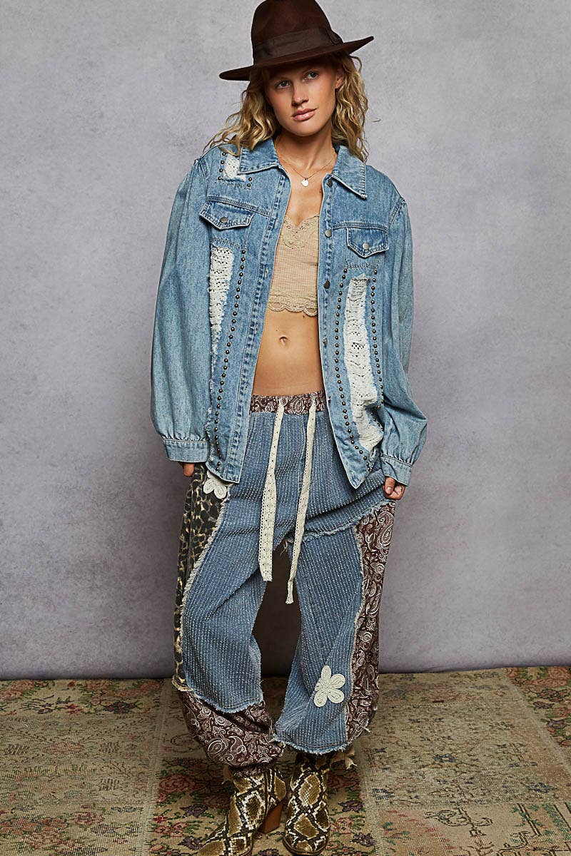 Balloon sleeve stud detail denim jacket (PRE🤍ORDER)