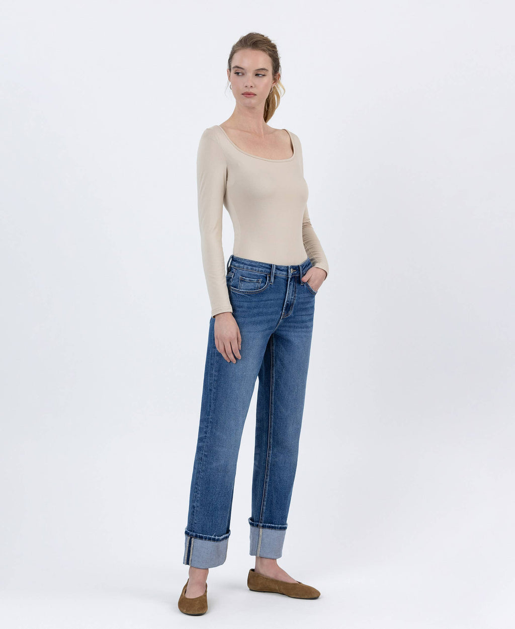 HIGH RISE CUFFED ANKLE STRAIGHT JEANS (PRE🤍ORDER)