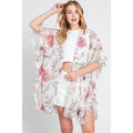 Ruffle Lined Rose Print Open Kimono