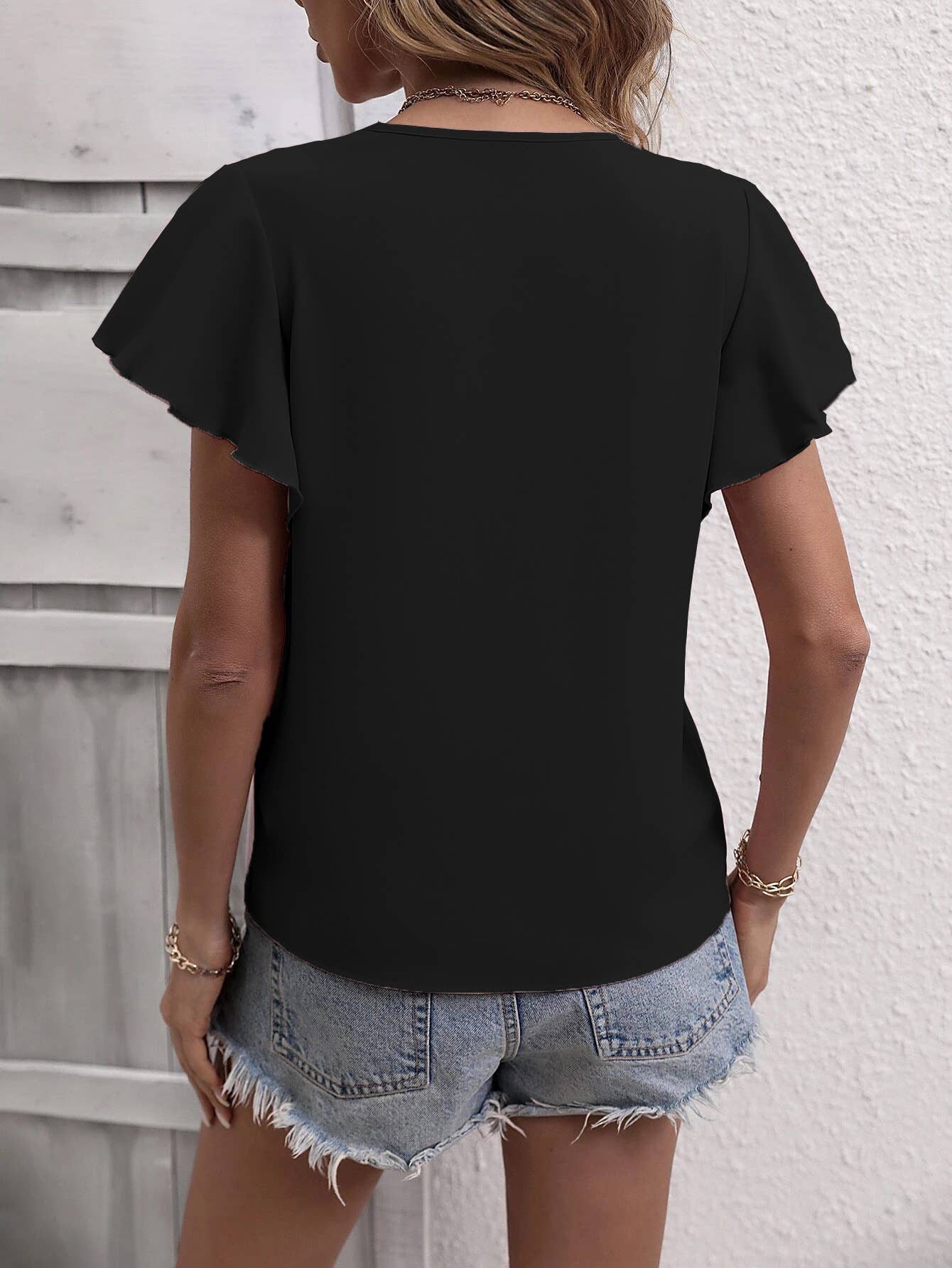 V Neck Ruffles Sleeves Top
