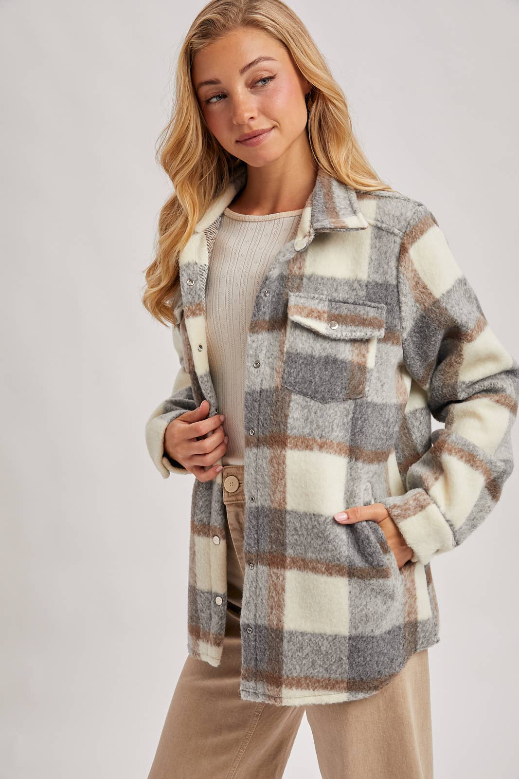 PLAID BRUSHED FLANNEL SHACKET