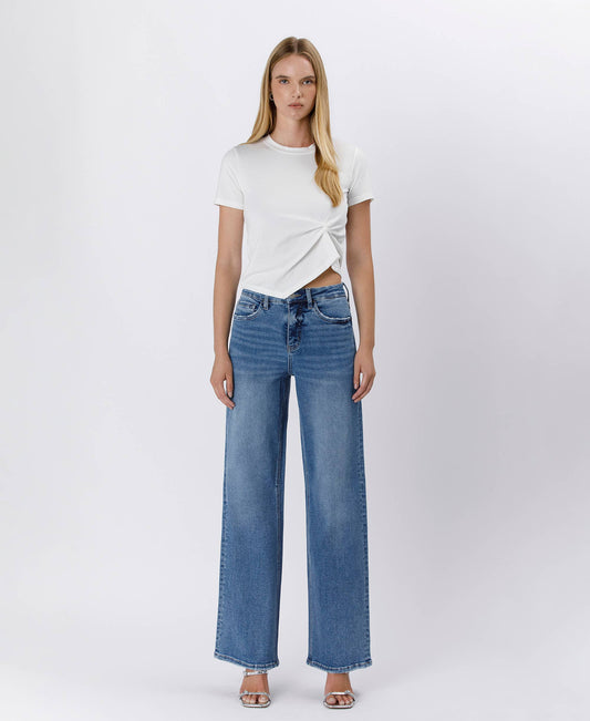 TUMMY CONTROL SUPER HIGH RISE BAGGY WIDE JEANS