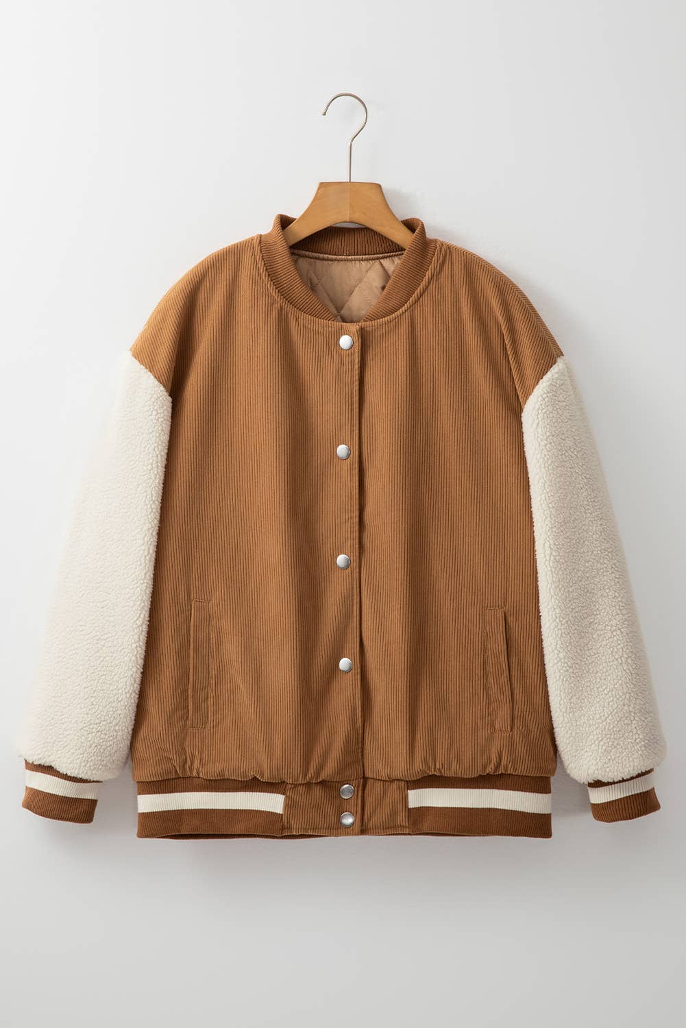 Corduroy Fleece Buttoned Bomber Jacket
