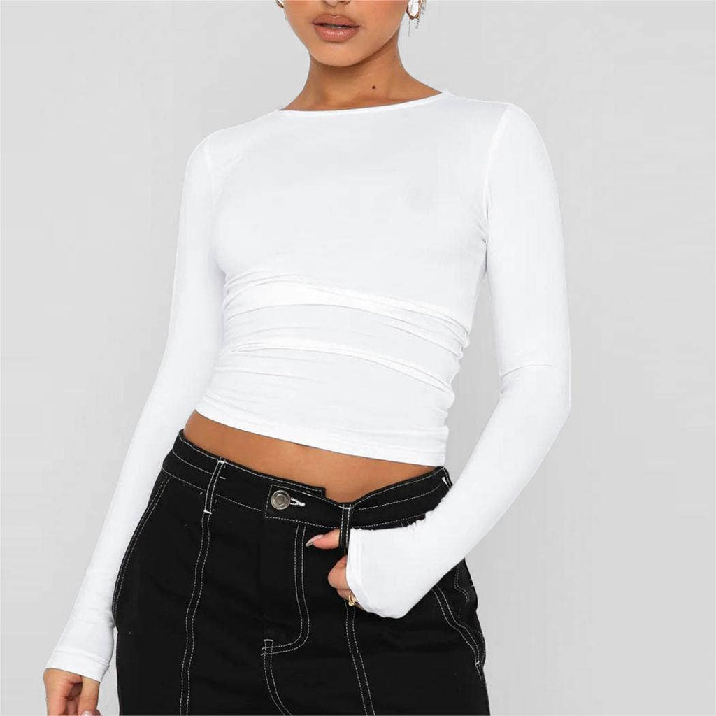 Basic slim fit long sleeve tee for women casual fall