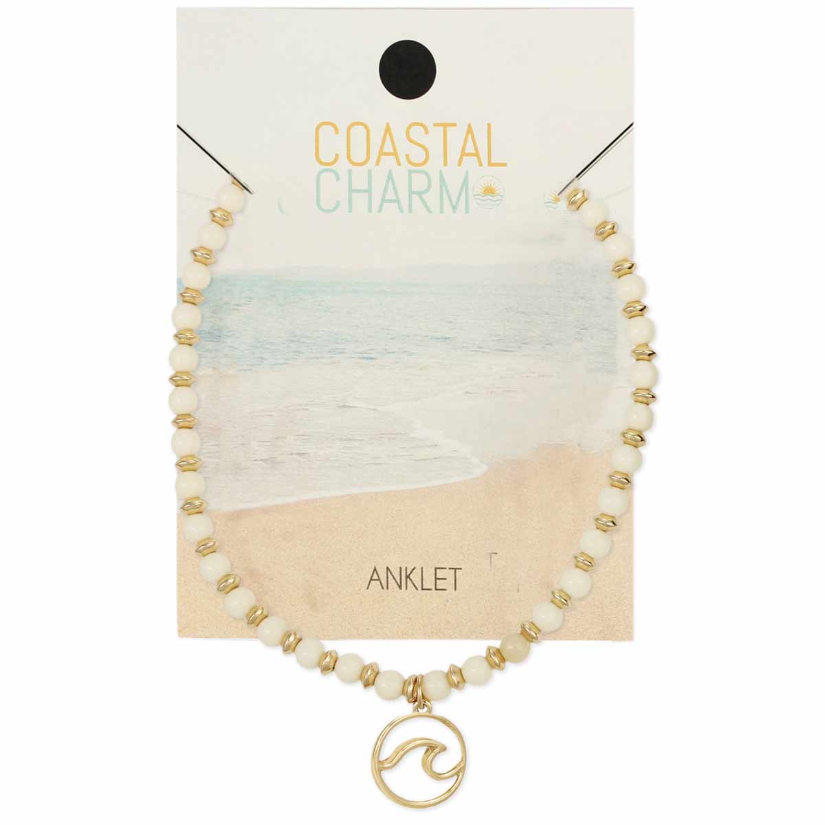 Coastal Charm Wave White Bead Anklet