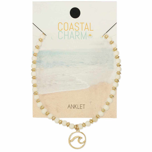 Coastal Charm Wave White Bead Anklet