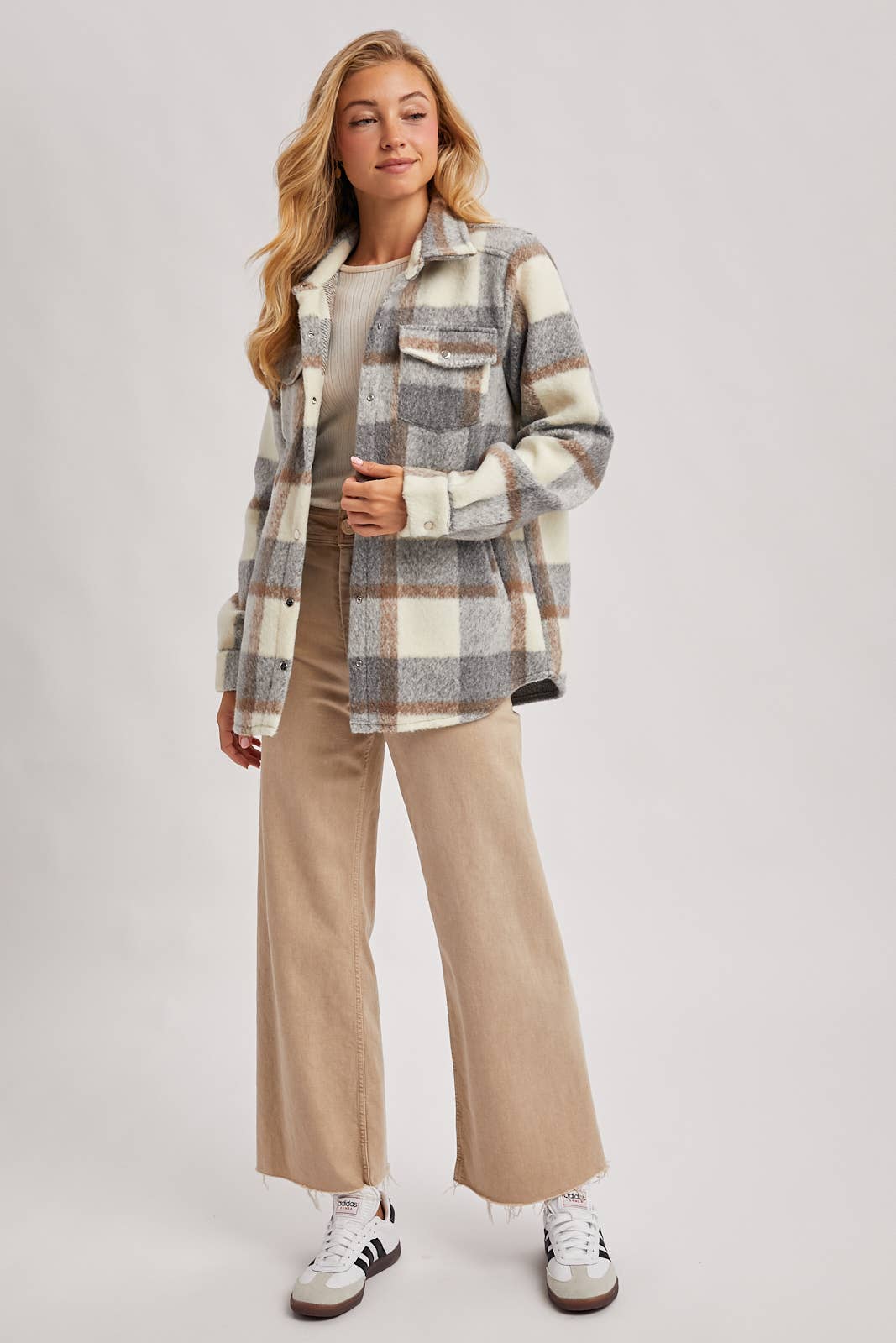 PLAID BRUSHED FLANNEL SHACKET