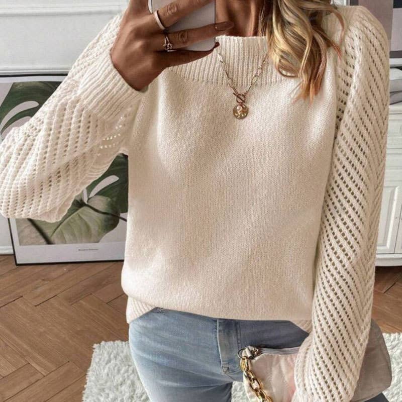 HOLLOW-OUT LONG-SLEEVED LINENECK SWEATER