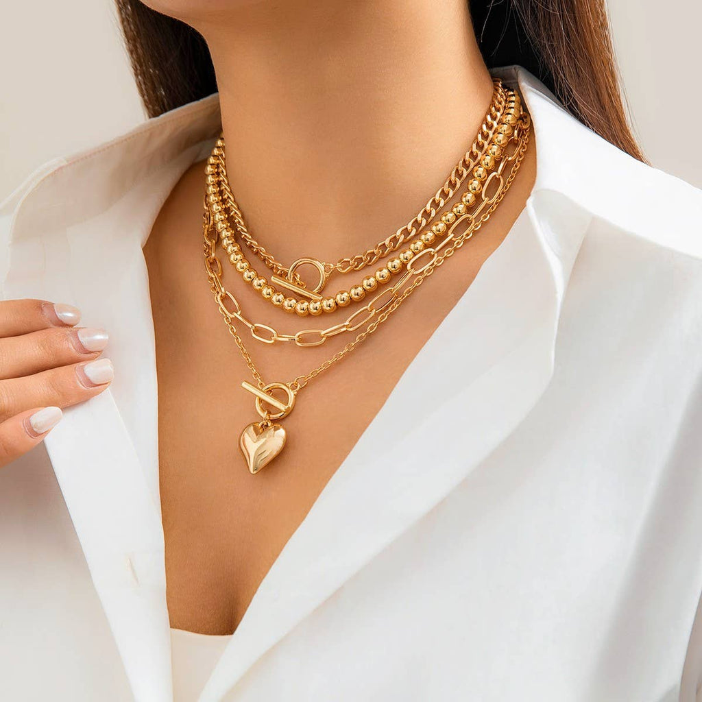 MULTILAYERED BUCKLE HEART-SHAPE NECKLACE