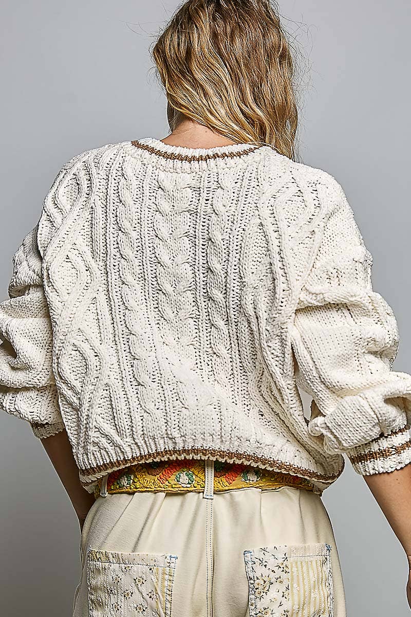 Cable Knit Crewneck Contrast Trim Sweater Top (PRE🤍ORDER)