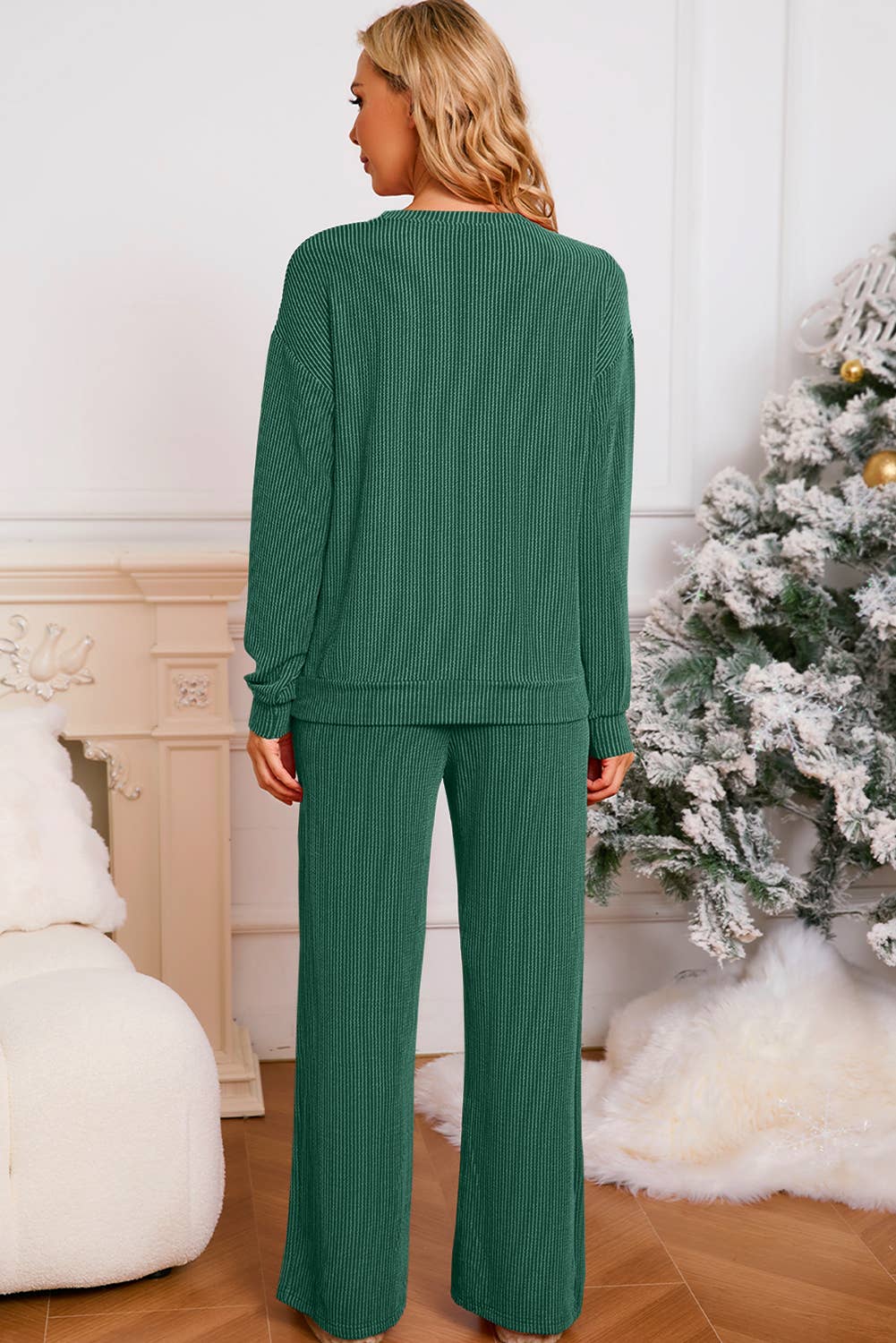 JOLLY & MERRY  Corded Long Sleeve Christmas Graphic Pants Set