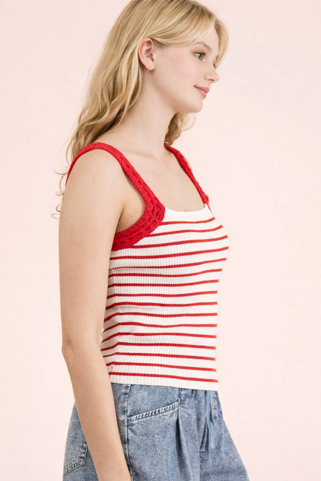 Crochet Sleeve Striped Knit Tank Top (PRE🤍ORDER)