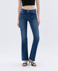 MID RISE RAW HEM DARK WASH BOOTCUT JEANS