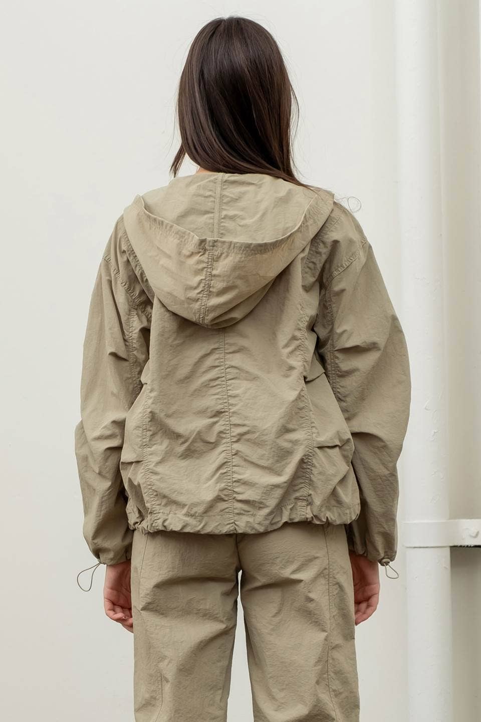 ZIP UP DRAWSTRING HOODED JACKET