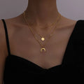 18K Gold Plated Moon & Star Layer Necklace – 3 Layers
