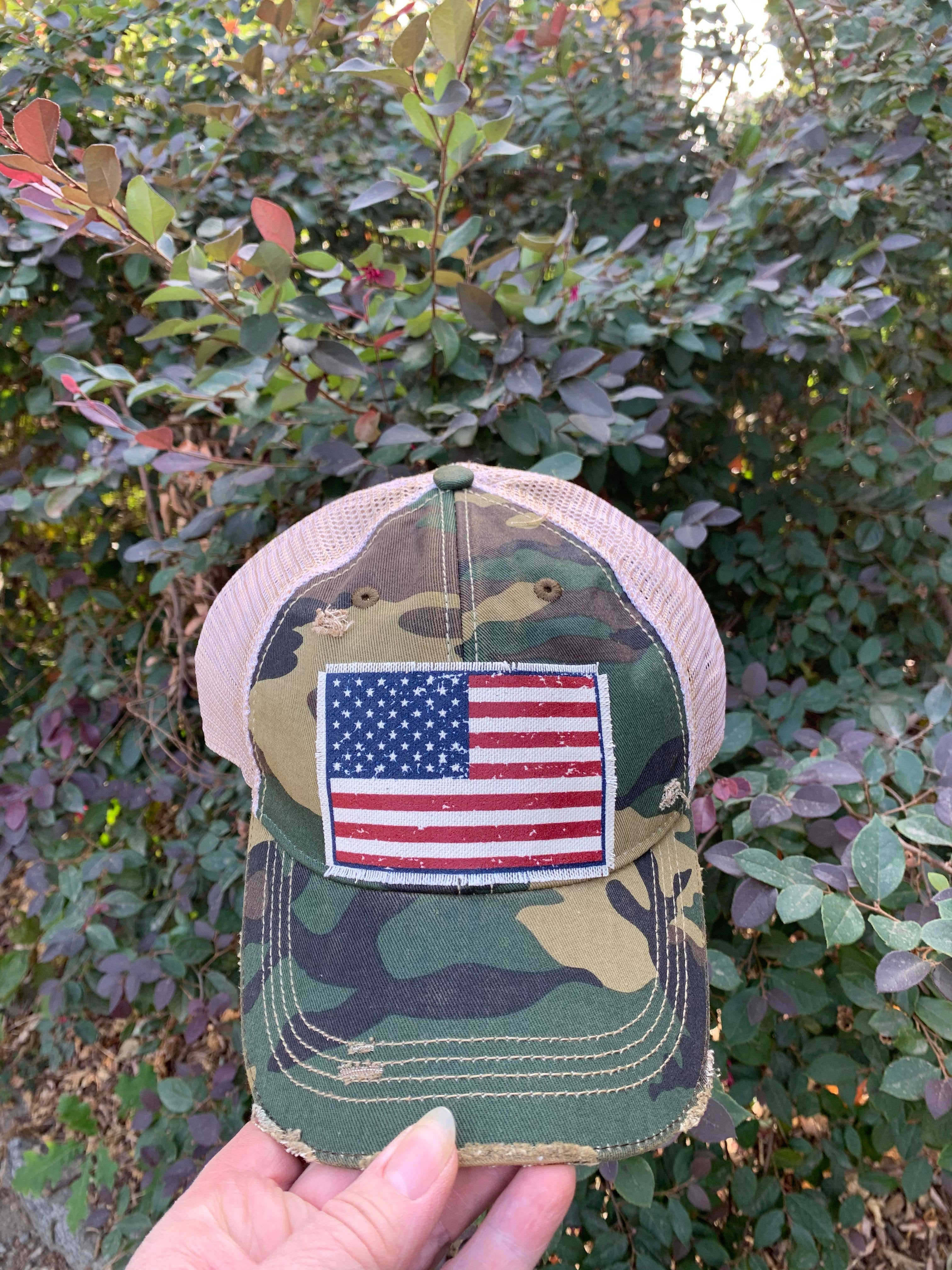 American Flag USA Distressed Trucker Hat Baseball Cap