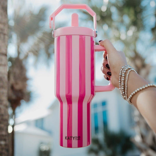 Pink and Hot Pink Striped 38 Oz Cabana Jug Tumbler (PRE🤍ORDER)