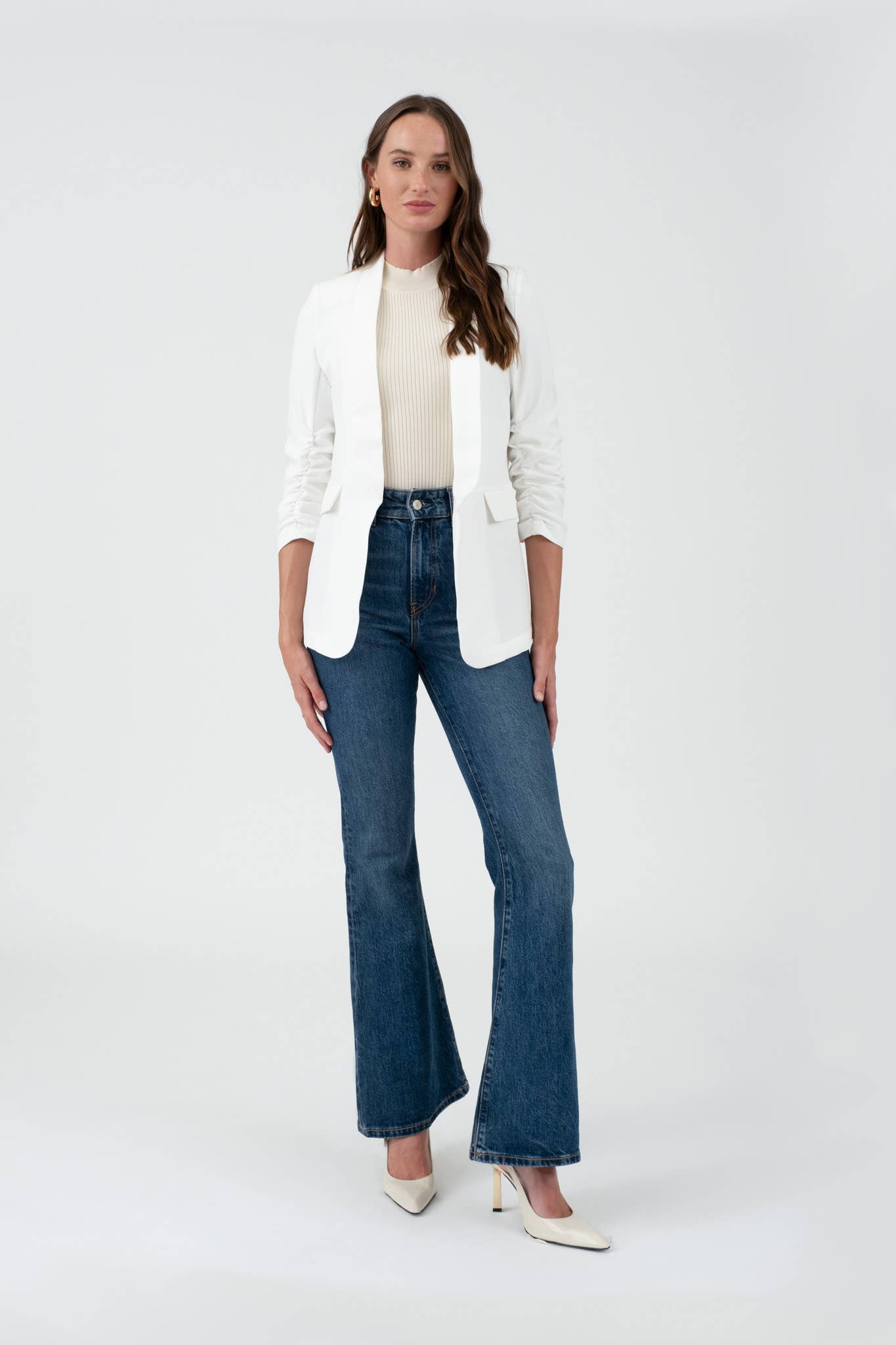 RUCHED 3/4 SLEEVE SLEEVE BLAZER