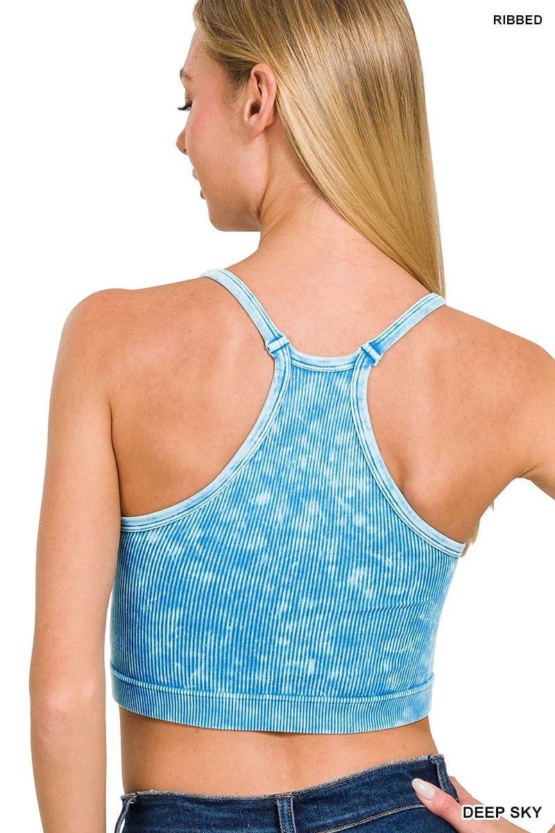 Premium Washed Seamless Halter Racerback Crop Tank