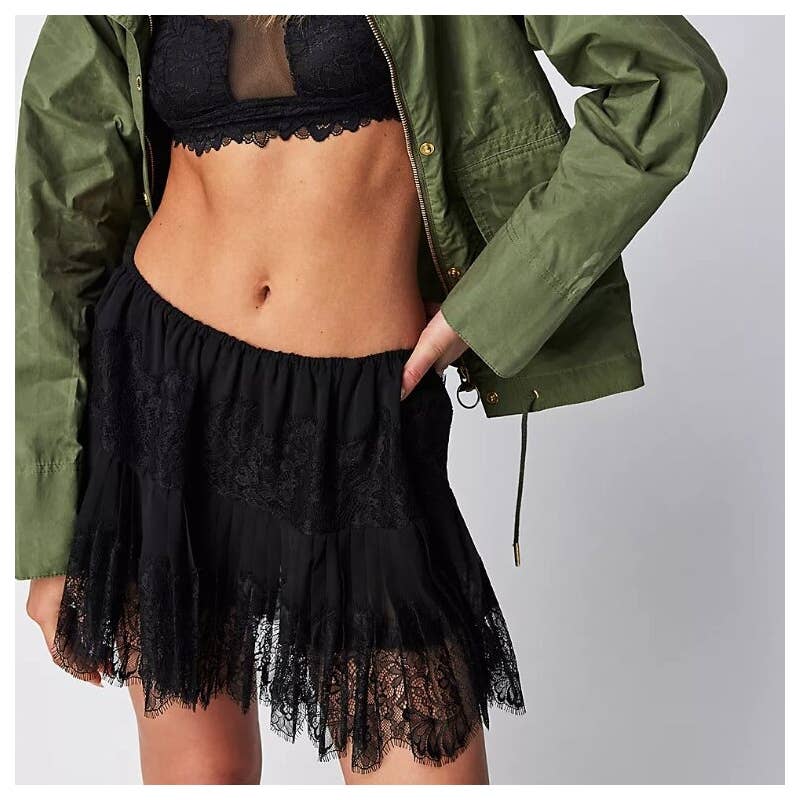 High Waist Lace Mini Skirt