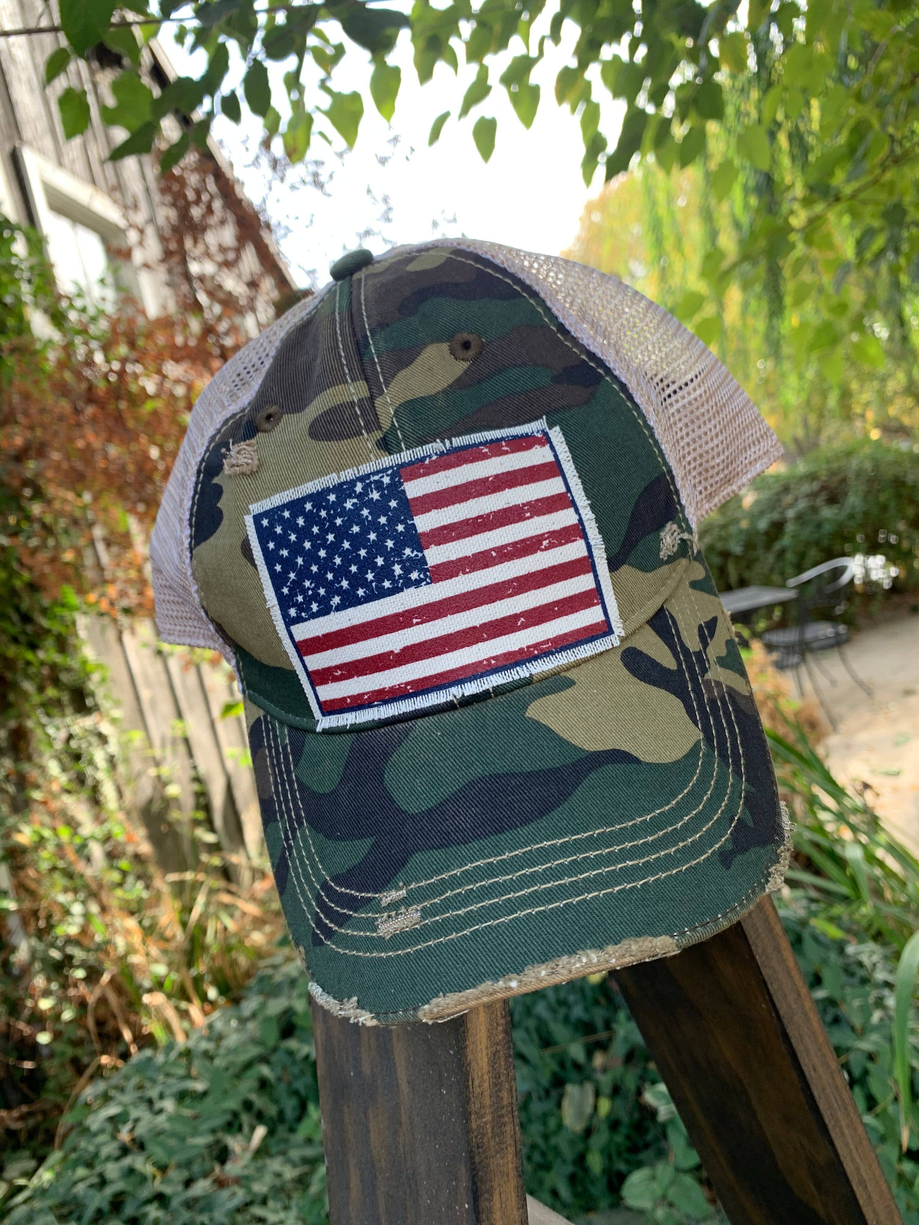American Flag USA Distressed Trucker Hat Baseball Cap