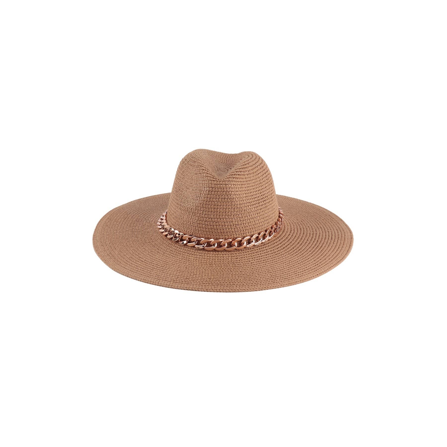 PANAMA BRIM SUMMER HAT WITH CHAIN ACCENT