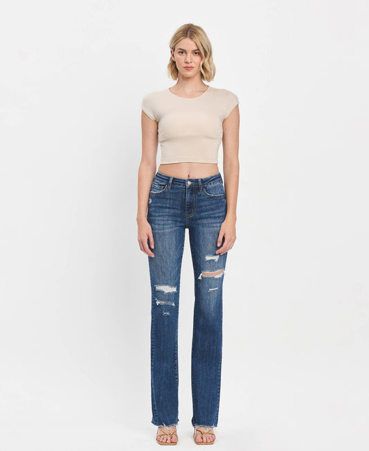 HIGH RISE RAW HEM BOOTCUT JEANS