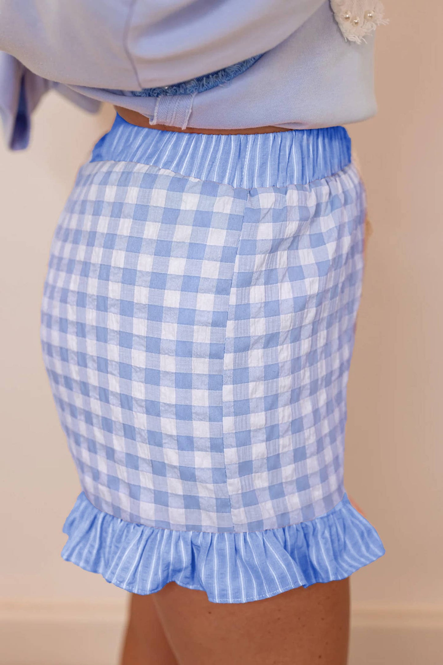 Floral Striped Ruffle Hem Lace Tie Shorts (PRE🤍ORDER)