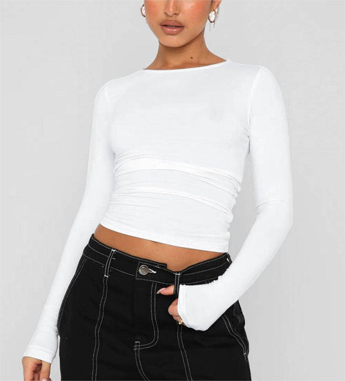 Basic slim fit long sleeve tee for women casual fall