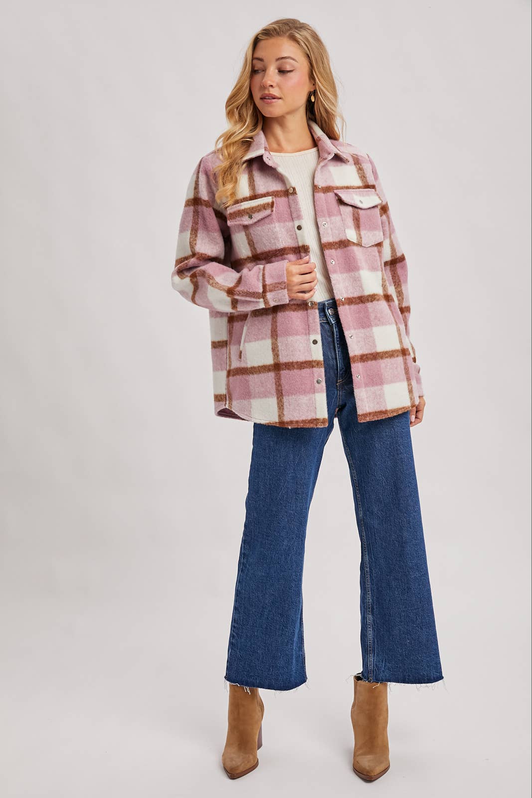 PLAID BRUSHED FLANNEL SHACKET
