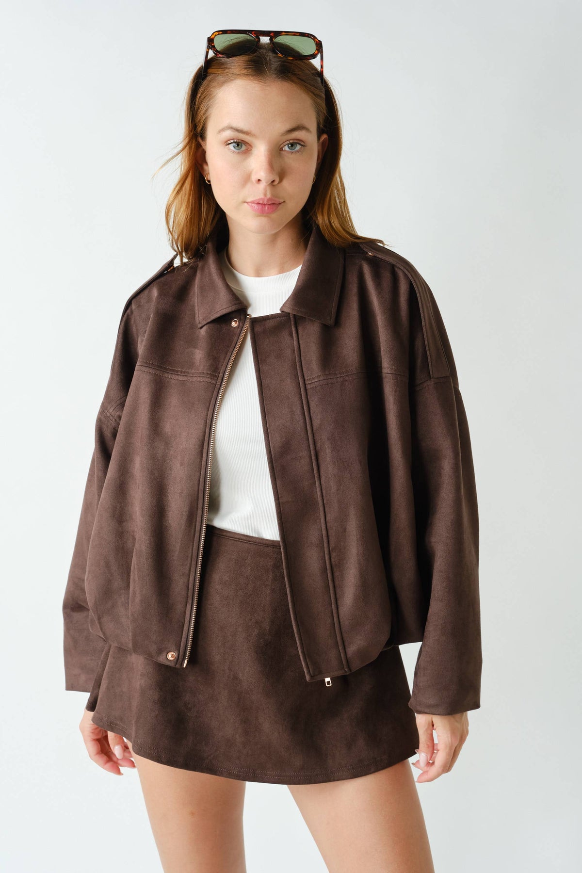 SUEDE-FINISH ZIP-FRONT JACKET (PRE🤍ORDER)