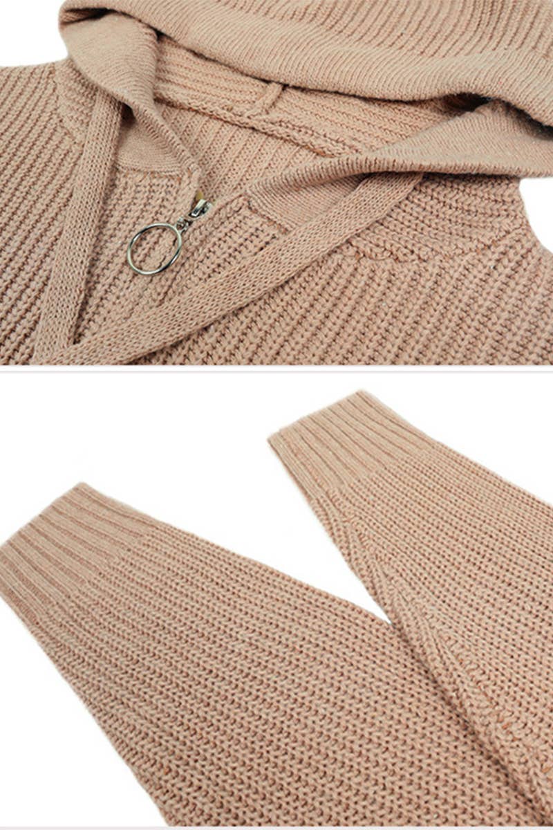 KNITTED ZIP UP HOODIE CARDIGAN