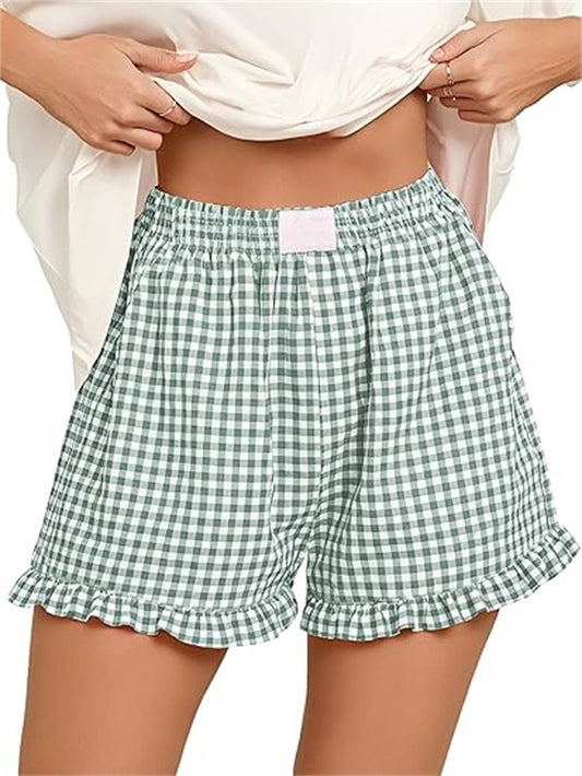Beach Ruffled Check Print Shorts (PRE🤍ORDER)