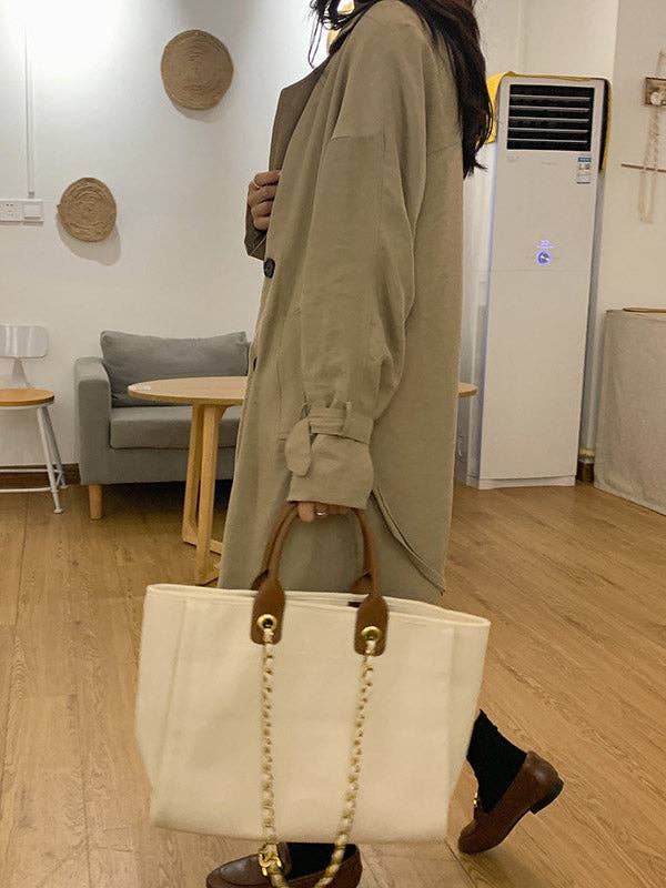 Urban Simple Chic Split-Joint Canvas Tote Bag