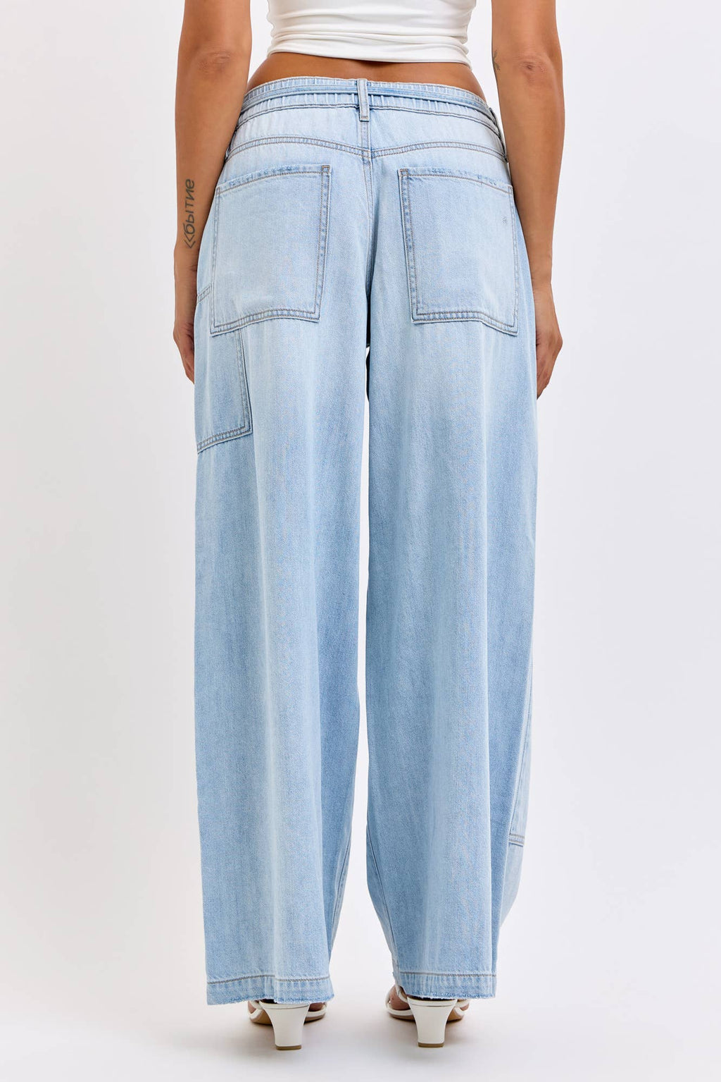Medium Light Drawstring Utility Pocket Wideleg Pants