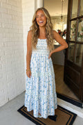 Floral Smocked Tied Straps A-Lined Dress