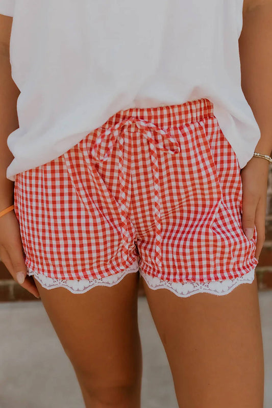 Gingham Tie Elastic Waist Hem Shorts (PRE🤍ORDER)
