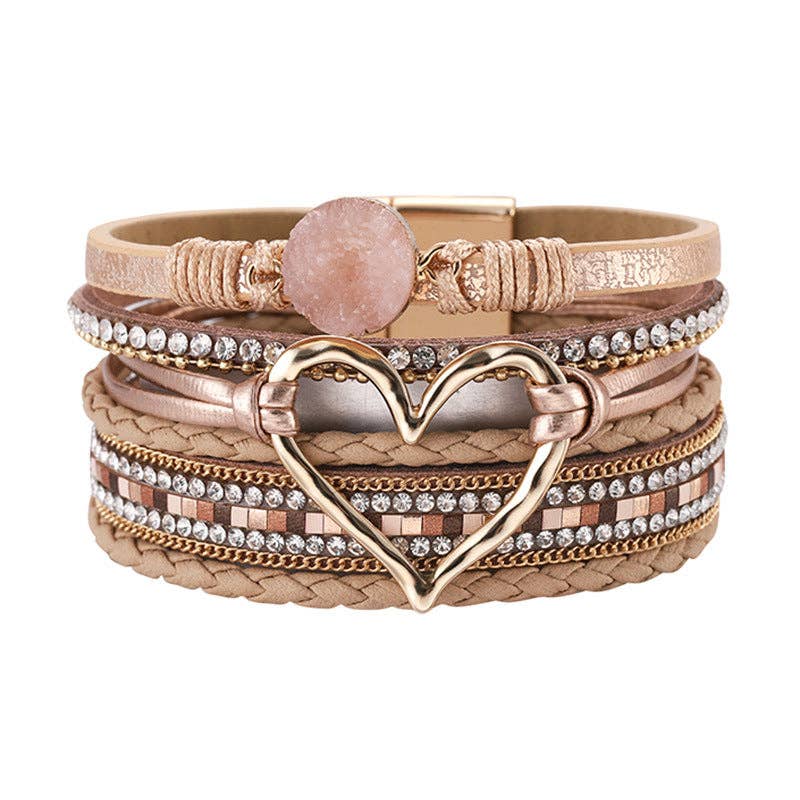 Multi-Layer Heart Charm Bangle Bracelets