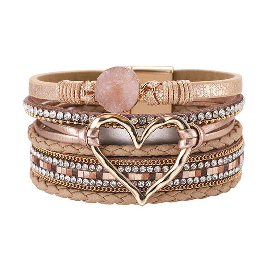 Multi-Layer Heart Charm Bangle Bracelets