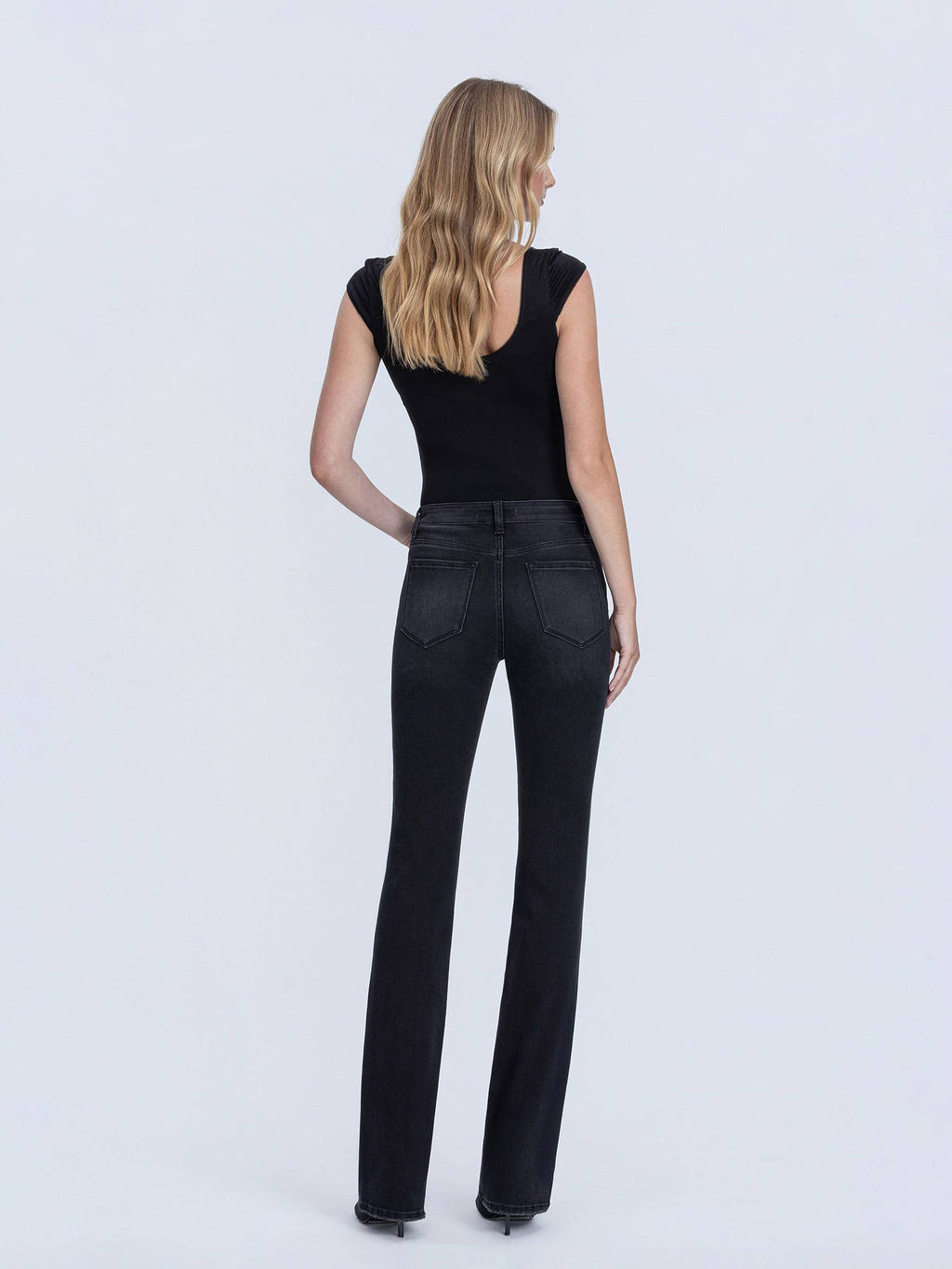 HIGH RISE FULL LENGTH BLACK BOOTCUT JEANS